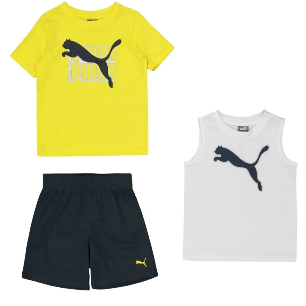 Puma Boy 3 Pieces Sportswear Fit Brand Logo Jersey Set, Yellow/White/Grey 4T